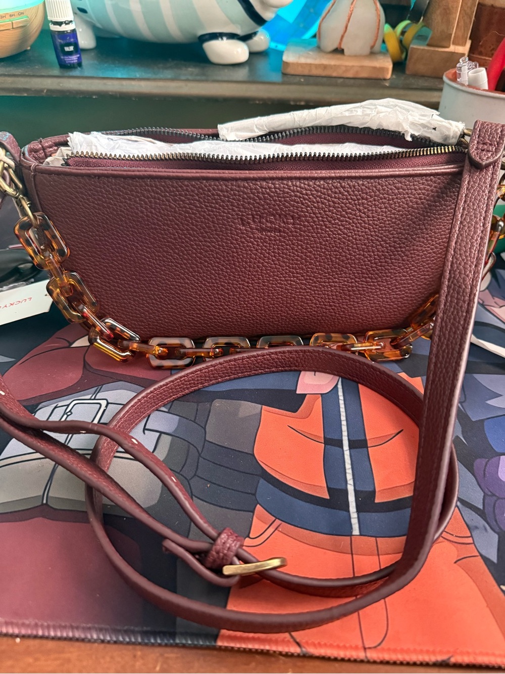 Lucky Brand Burgundy Crossbody with Tortoiseshell Accents